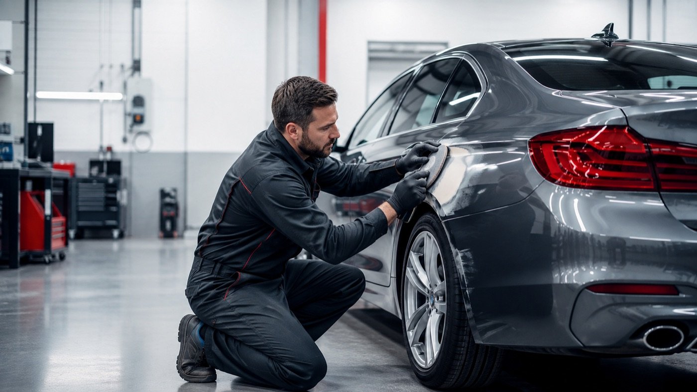 Carrossier CPM-531 polissant une aile dans l’atelier d’Évreux
