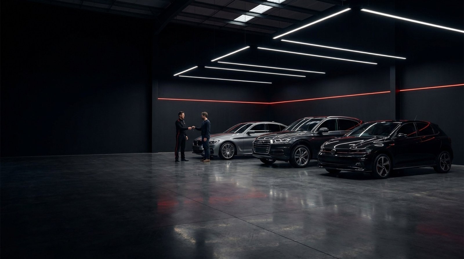 Véhicules d’occasion alignés dans un showroom